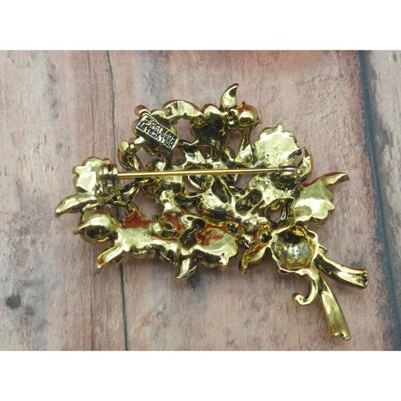 Vintage Hollycraft 1954 Gold Tone Marcasite Sparkly Brooch Pin Flower Bouquet - Picture 8 of 10